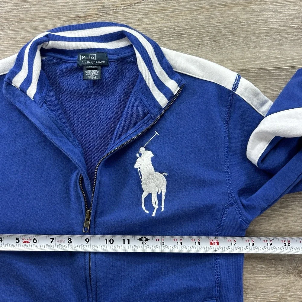 Polo Ralph Lauren Youth Large 14-16 Blue White Big Pony Track Jacket Zip Up
